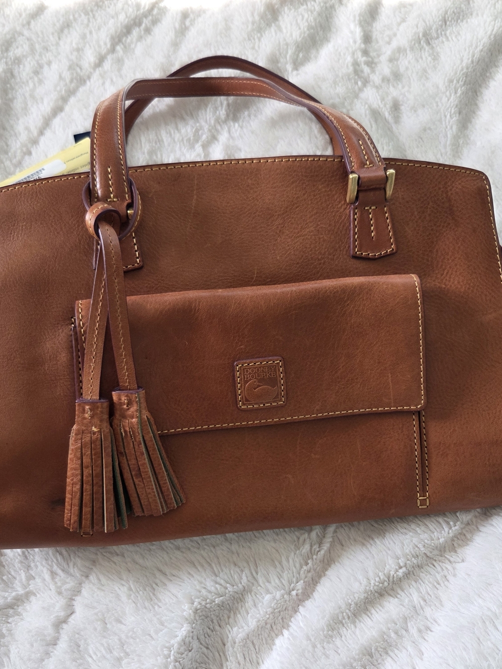 Dooney & Bourke Brown Leather Satchel with Tassel